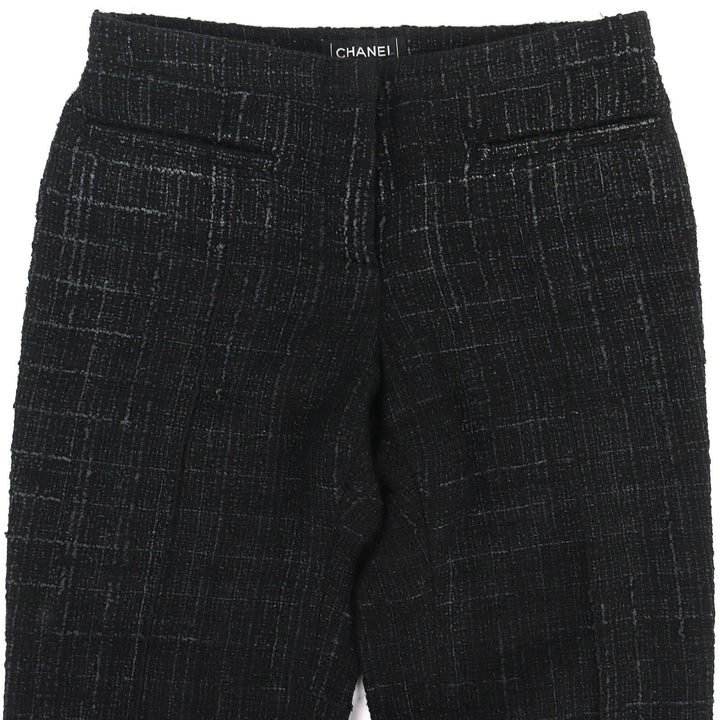 Great CHANEL Pants Rhinestone COCO Button Tweed Long black cotton 34 05A P26358
