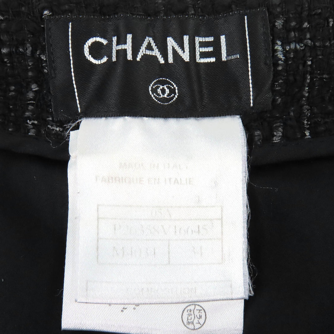 Great CHANEL Pants Rhinestone COCO Button Tweed Long black cotton 34 05A P26358