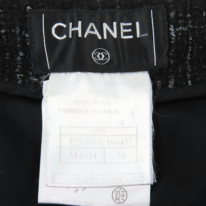 Great CHANEL Pants Rhinestone COCO Button Tweed Long black cotton 34 05A P26358
