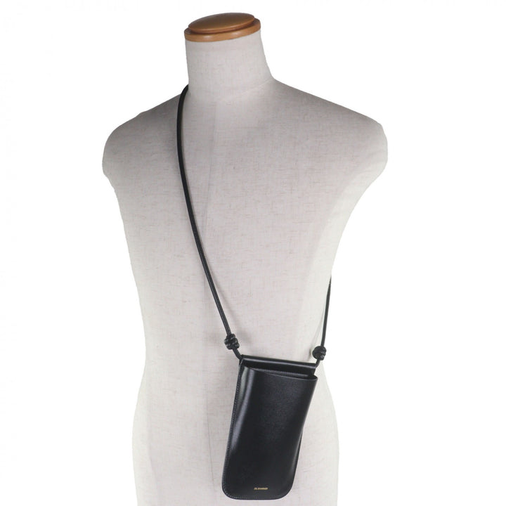 Excellent JIL SANDER Mobile case GIRO PHONE CASE Logo print shoulder bag black