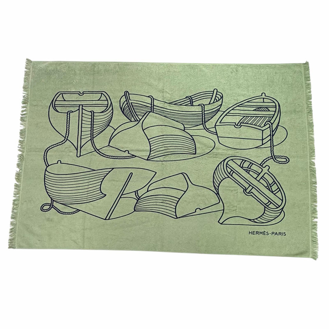 Pristine HERMES towel Yachting Plage Teresa green cotton Women