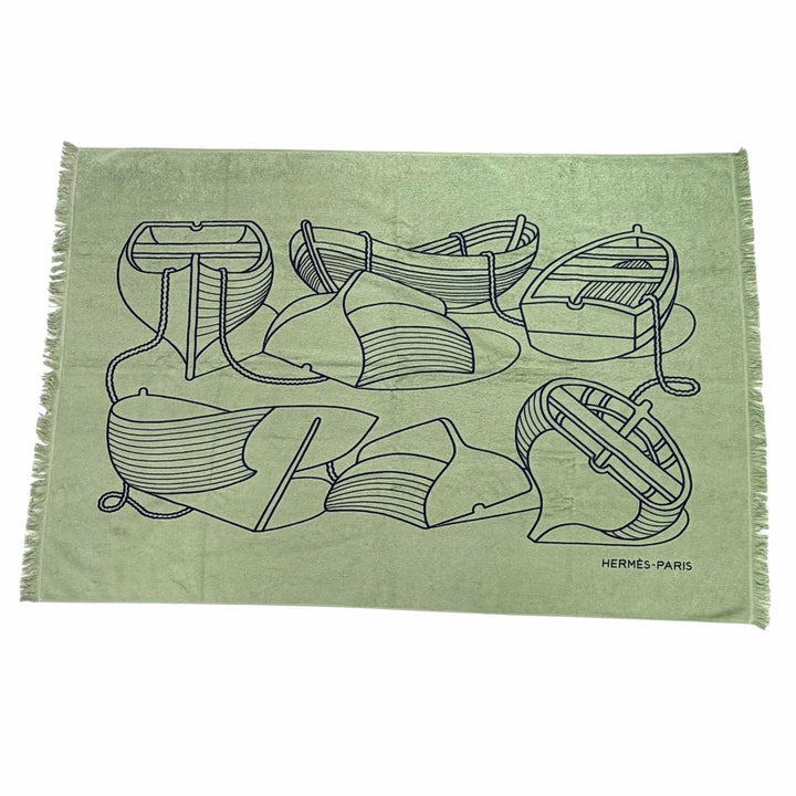 Pristine HERMES towel Yachting Plage Teresa green cotton Women