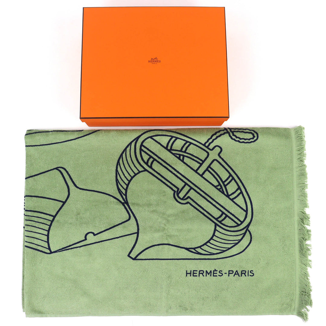 Pristine HERMES Yachting Plage Teresa Fringe Blanket Towel Blanket Beach Towel