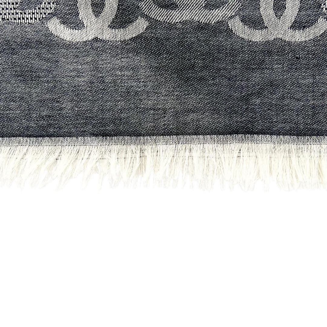 Excellent CHANEL Stall 23P COCO Mark Double C Large Size Fringe Navy cashmere