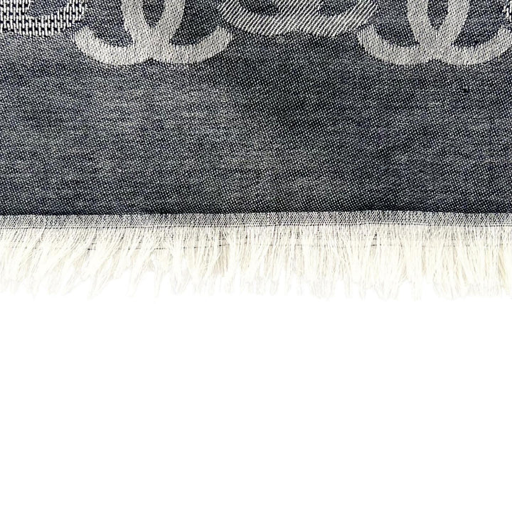 Excellent CHANEL Stall 23P COCO Mark Double C Large Size Fringe Navy cashmere
