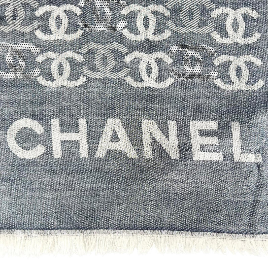 Excellent CHANEL Stall 23P COCO Mark Double C Large Size Fringe Navy cashmere