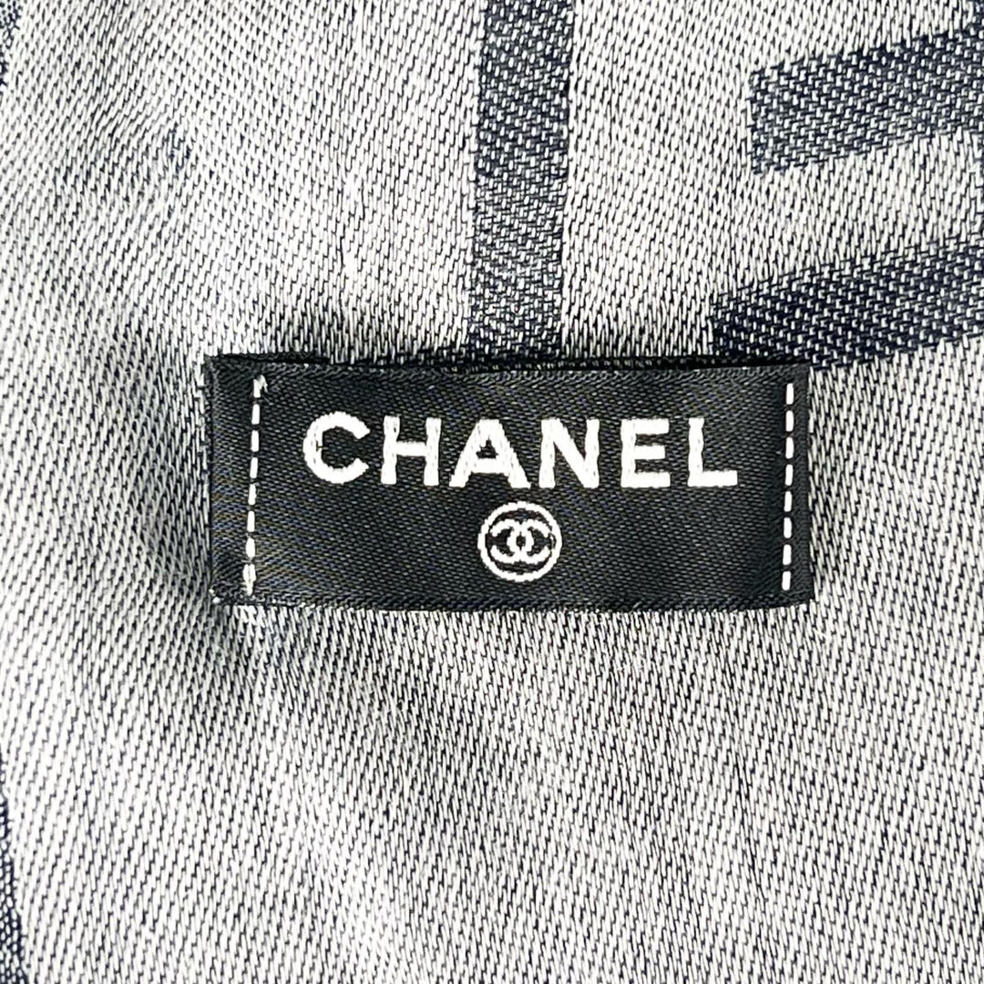 Excellent CHANEL Stall 23P COCO Mark Double C Large Size Fringe Navy cashmere