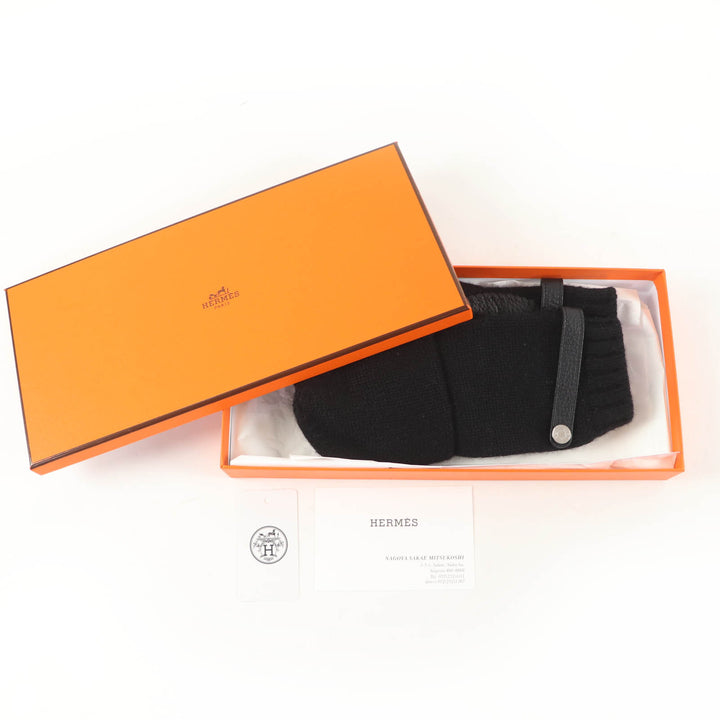 Pristine HERMES Baltimore Mittens Serie Metal Knit Gloves black cashmere S