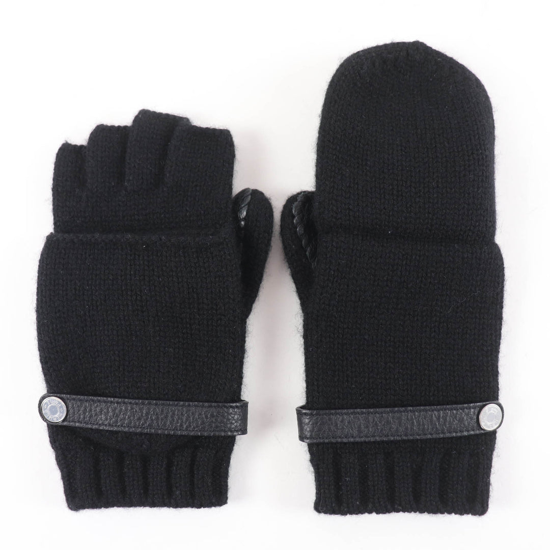 Pristine HERMES Baltimore Mittens Serie Metal Knit Gloves black cashmere S