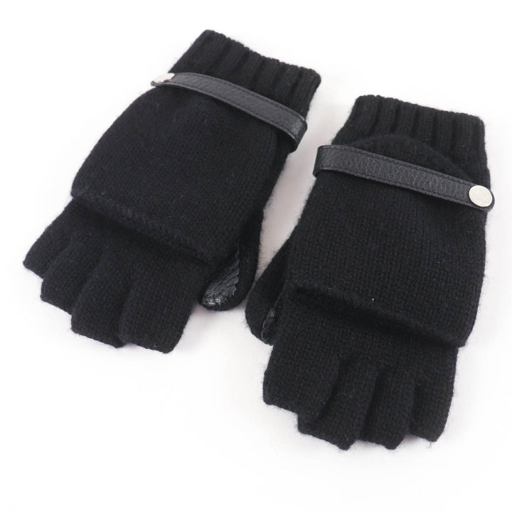 Pristine HERMES Baltimore Mittens Serie Metal Knit Gloves black cashmere S