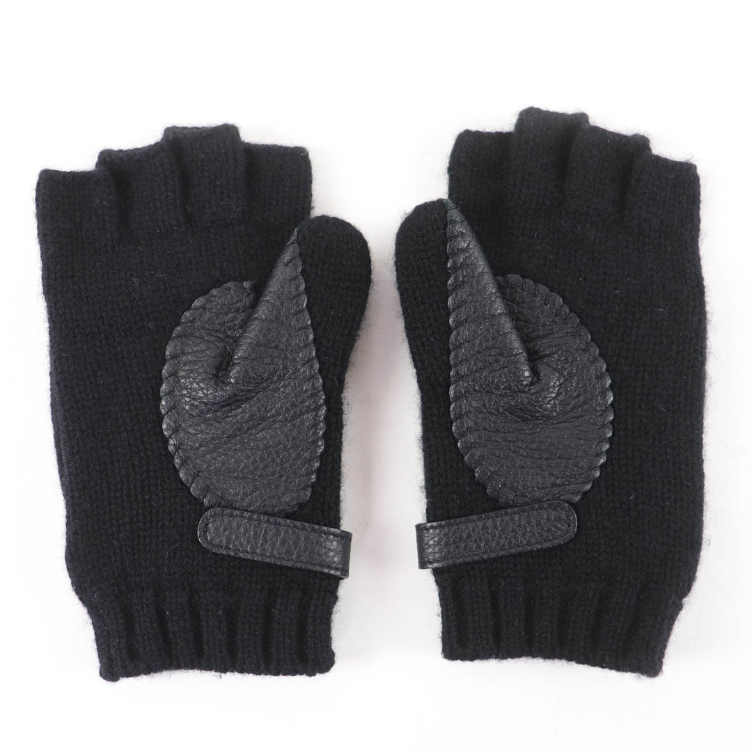 Pristine HERMES Baltimore Mittens Serie Metal Knit Gloves black cashmere S