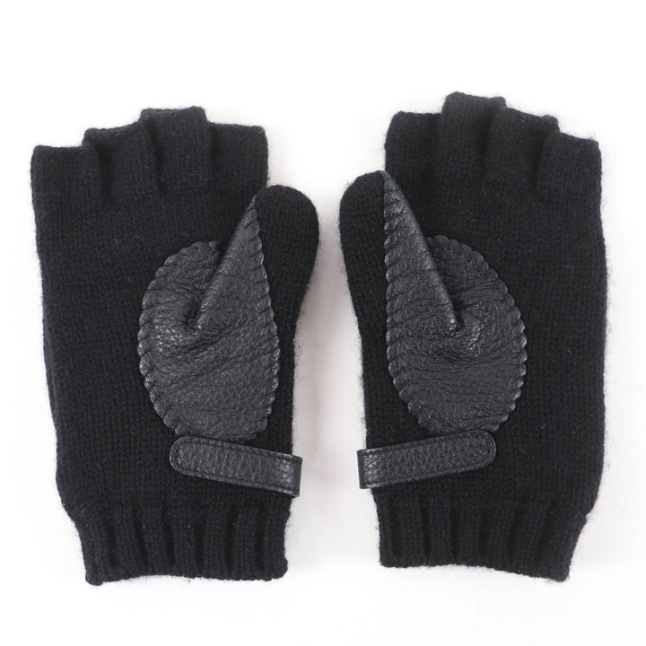 Pristine HERMES Baltimore Mittens Serie Metal Knit Gloves black cashmere S