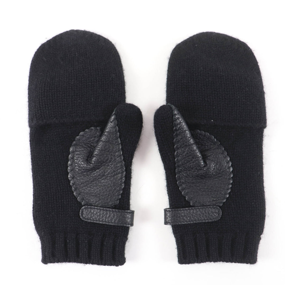 Pristine HERMES Baltimore Mittens Serie Metal Knit Gloves black cashmere S