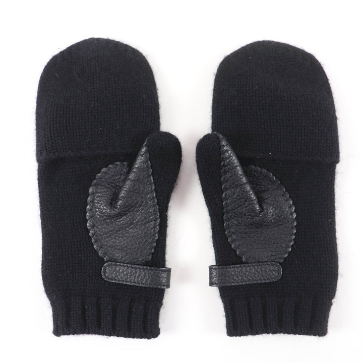 Pristine HERMES Baltimore Mittens Serie Metal Knit Gloves black cashmere S