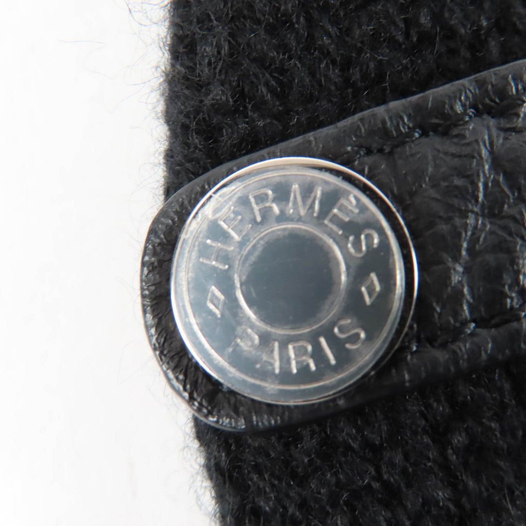 Pristine HERMES Baltimore Mittens Serie Metal Knit Gloves black cashmere S