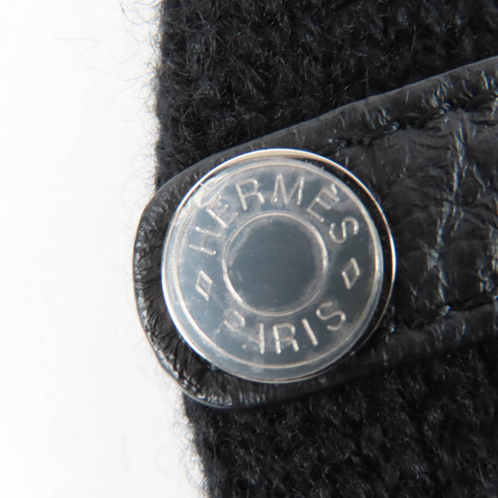Pristine HERMES Baltimore Mittens Serie Metal Knit Gloves black cashmere S