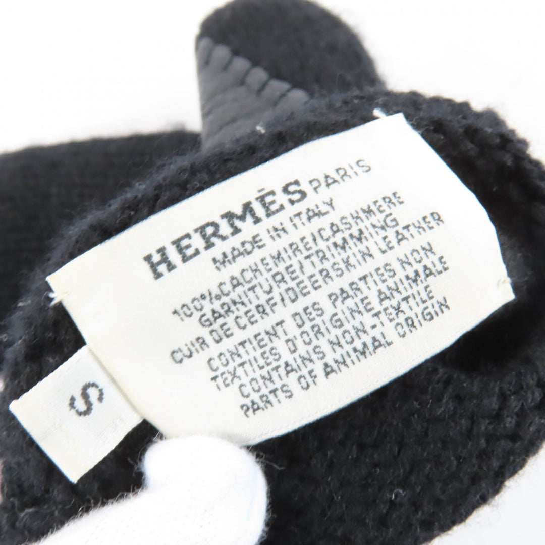 Pristine HERMES Baltimore Mittens Serie Metal Knit Gloves black cashmere S