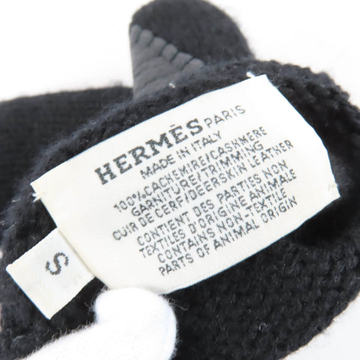 Pristine HERMES Baltimore Mittens Serie Metal Knit Gloves black cashmere S