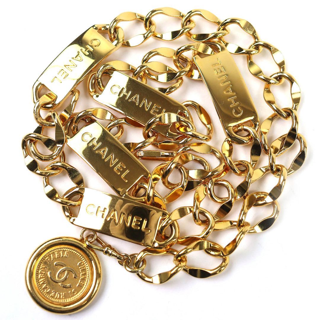 Great CHANEL belt COCO Mark Coin Motif With Logo Chain Belt gold Women