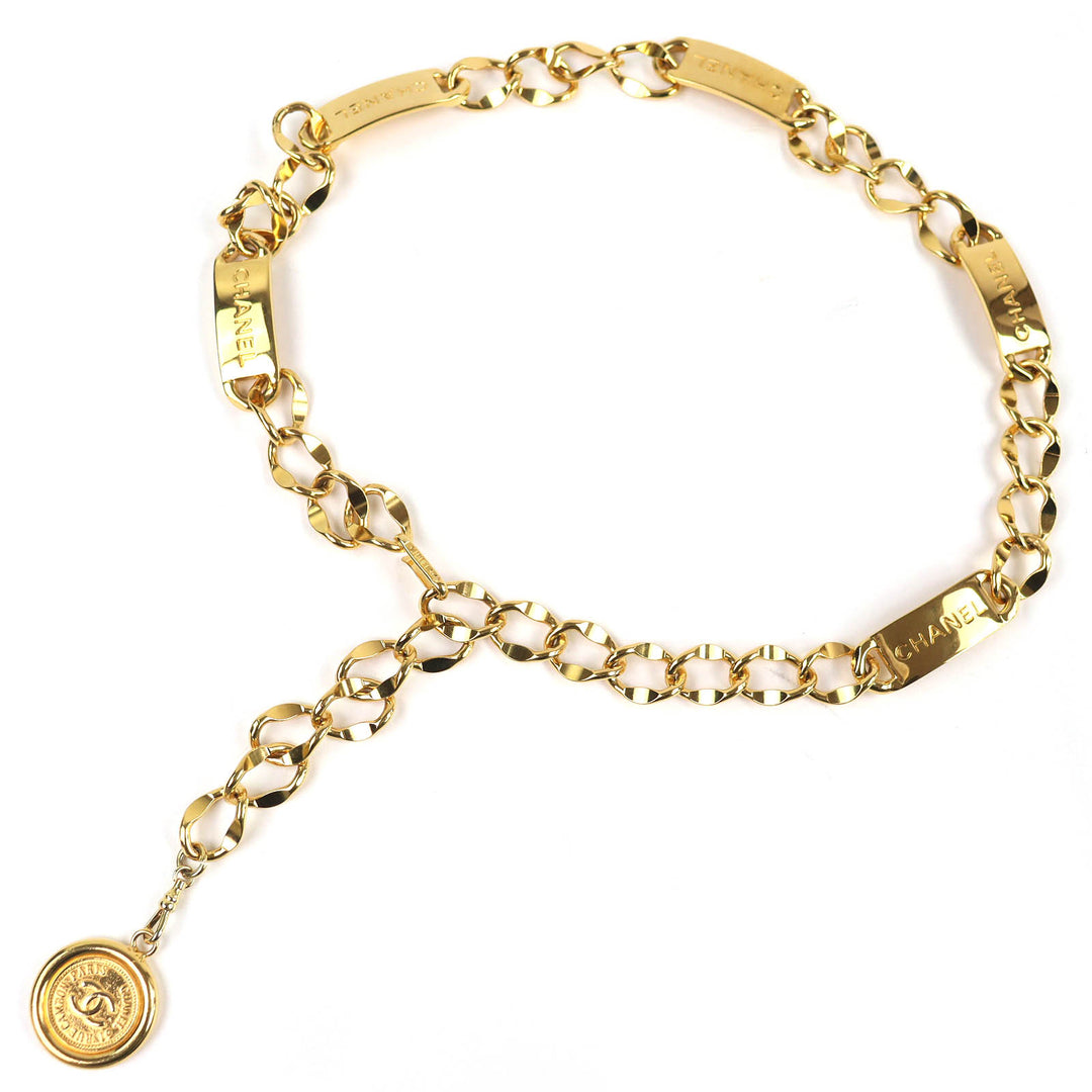 Great CHANEL belt COCO Mark Coin Motif With Logo Chain Belt gold Women