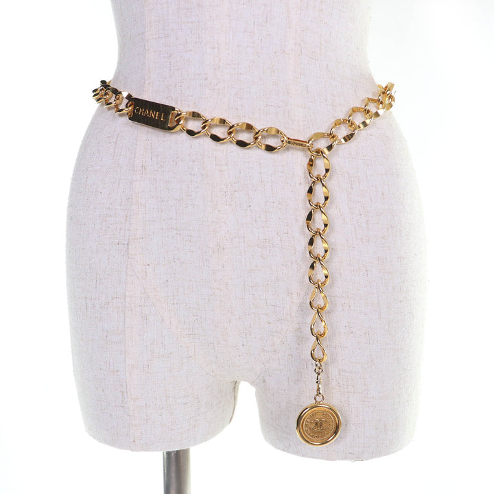 Great CHANEL belt COCO Mark Coin Motif With Logo Chain Belt gold Women