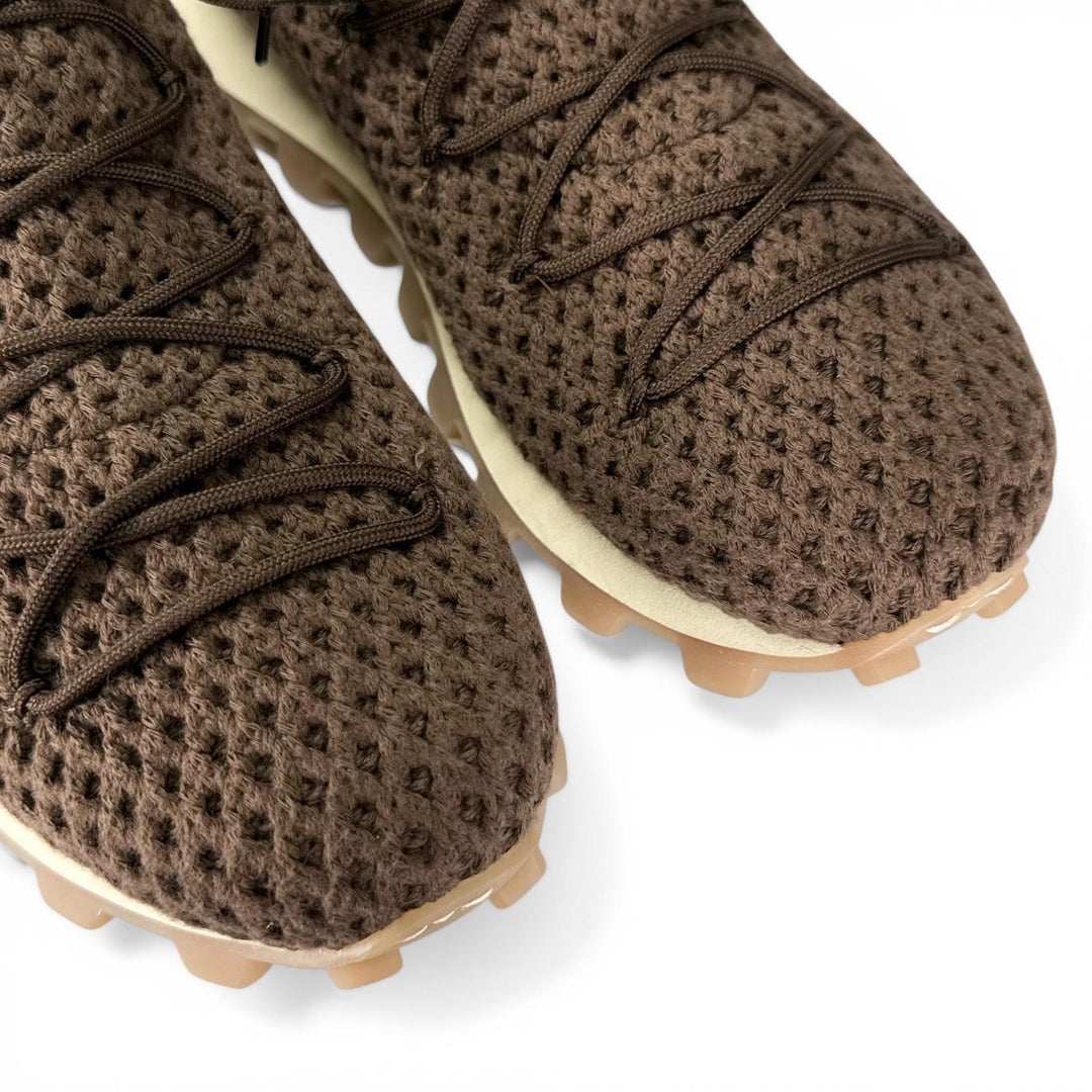 Pristine TOD’S Low cut sneakers Fabric knit Brown leather mens 8.5
