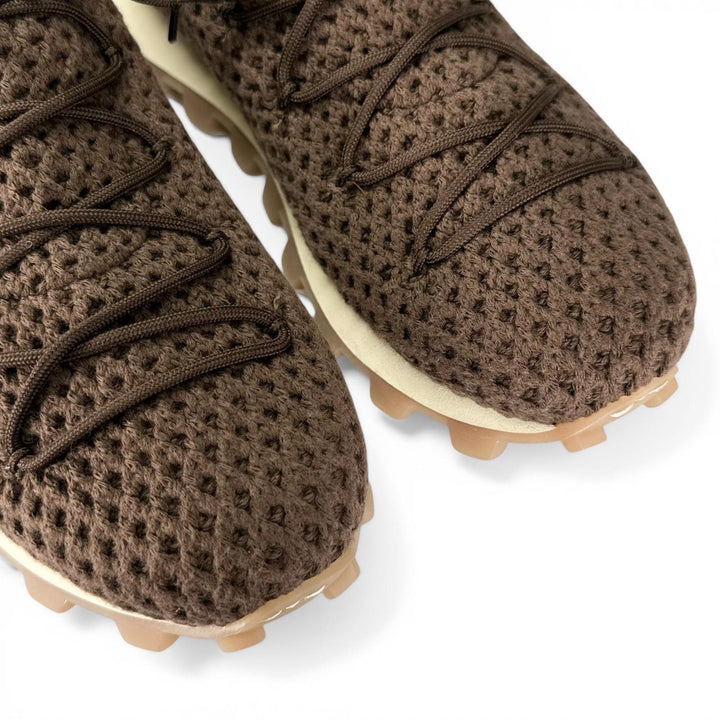Pristine TOD’S Low cut sneakers Fabric knit Brown leather mens 8.5