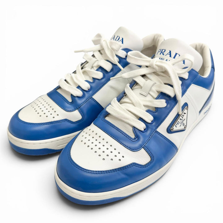 Great PRADA sneakers Downtown triangle logo leather blue leather mens 7 2EE364