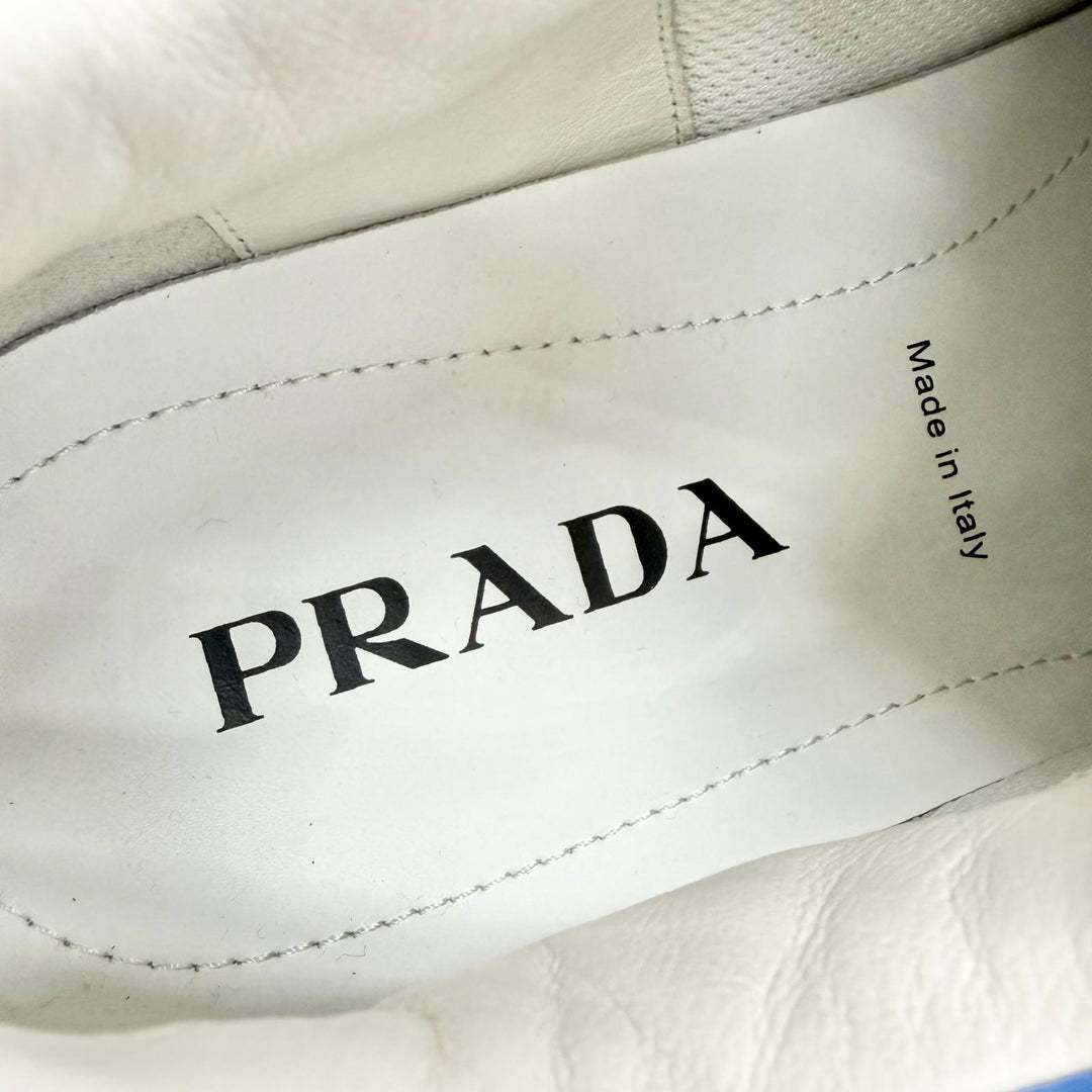 Great PRADA sneakers Downtown triangle logo leather blue leather mens 7 2EE364