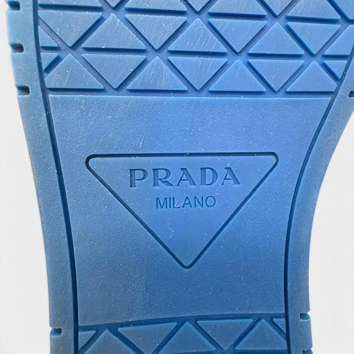 Great PRADA sneakers Downtown triangle logo leather blue leather mens 7 2EE364
