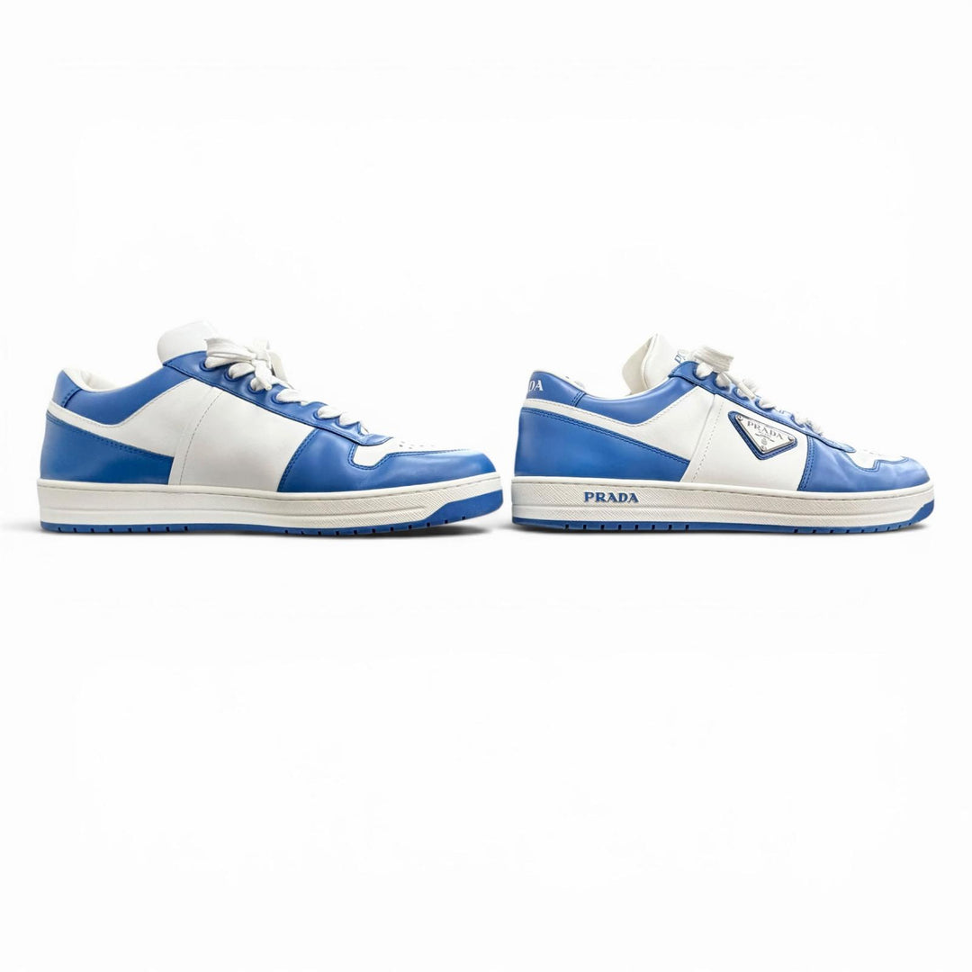 Great PRADA sneakers Downtown triangle logo leather blue leather mens 7 2EE364