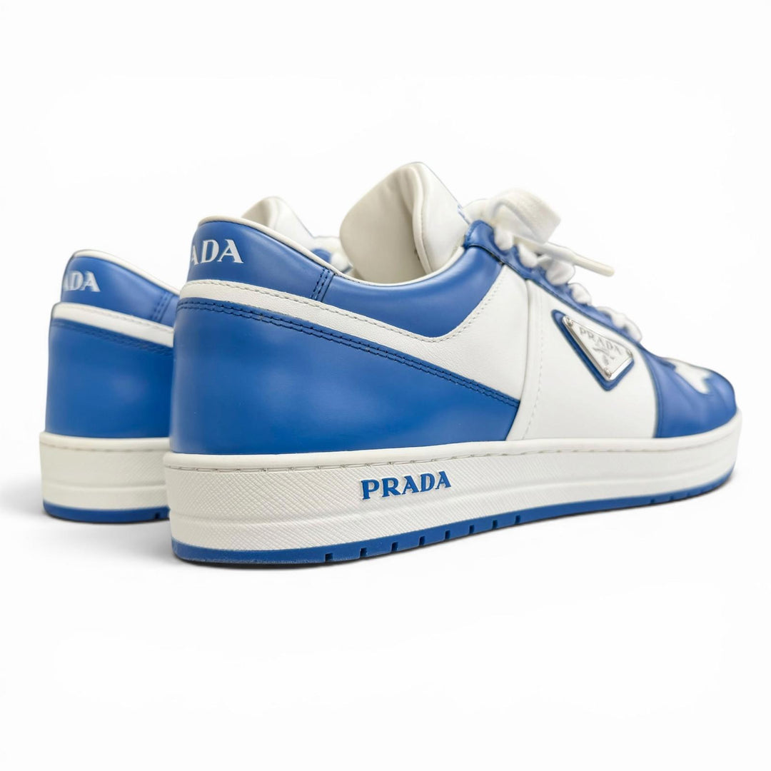 Great PRADA sneakers Downtown triangle logo leather blue leather mens 7 2EE364