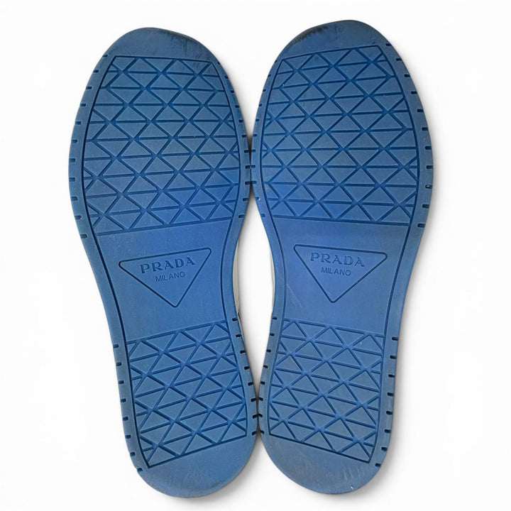 Great PRADA sneakers Downtown triangle logo leather blue leather mens 7 2EE364