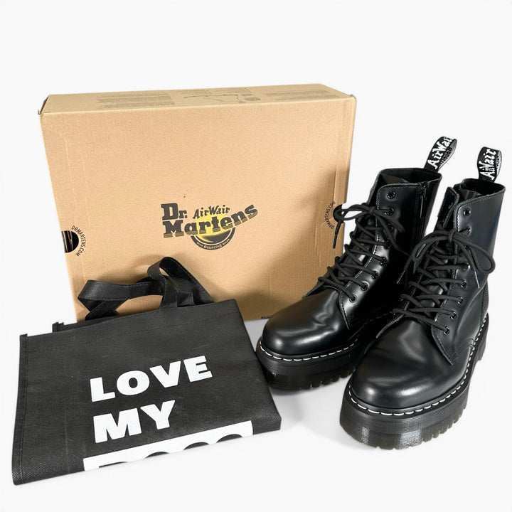 Excellent Dr.Martens boots JADON White Stitch 8-Hole Boots black mens 32196001