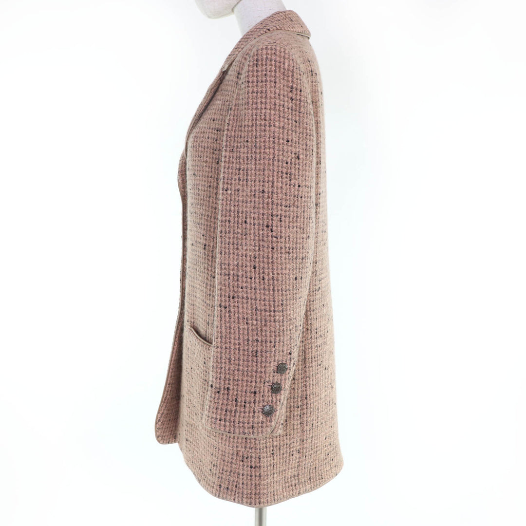 Excellent CHANEL Jacket Logo button leather tweed Pink Women 36 97A P09591V05961