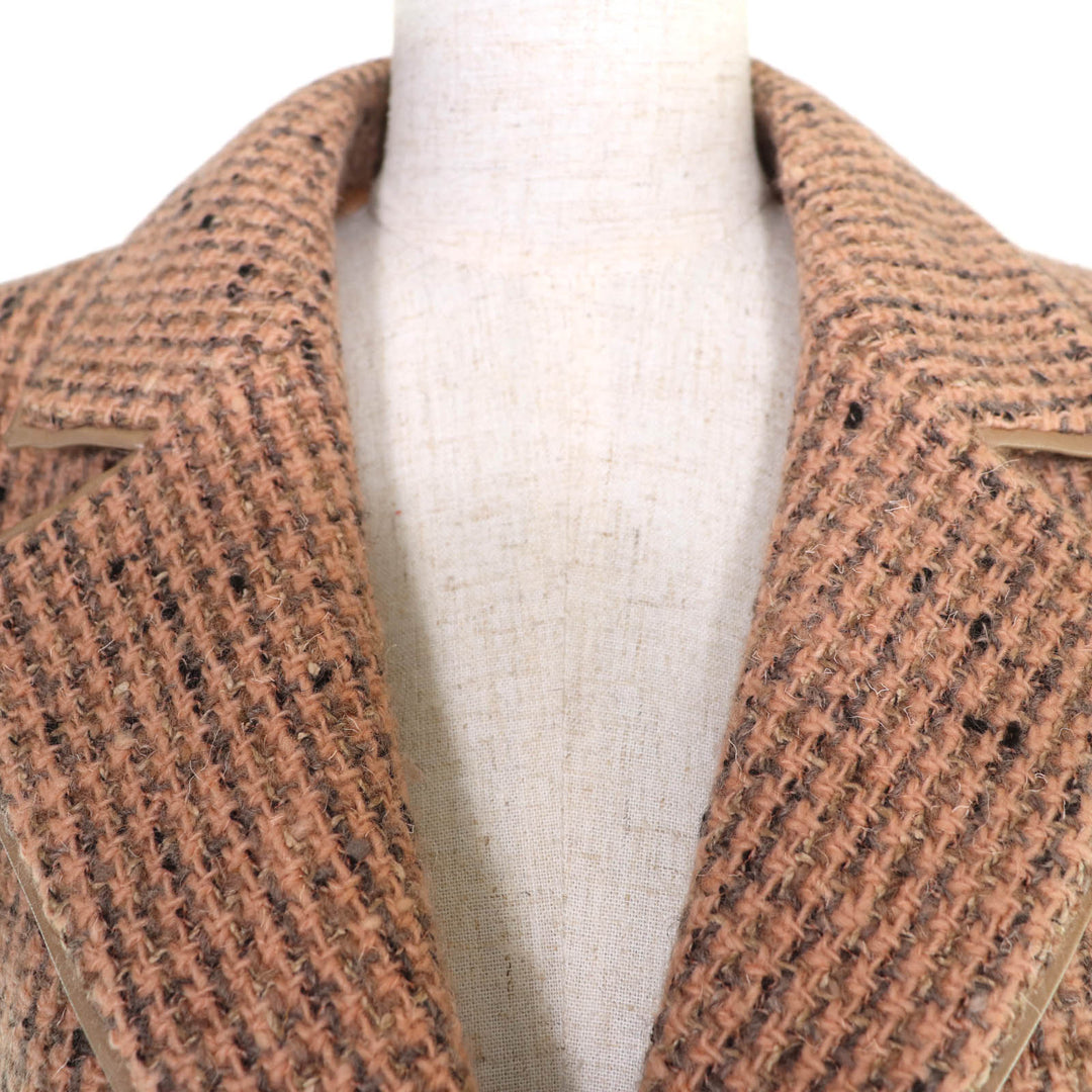 Excellent CHANEL Jacket Logo button leather tweed Pink Women 36 97A P09591V05961