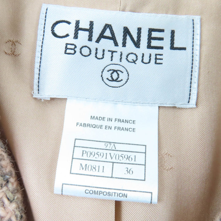 Excellent CHANEL Jacket Logo button leather tweed Pink Women 36 97A P09591V05961