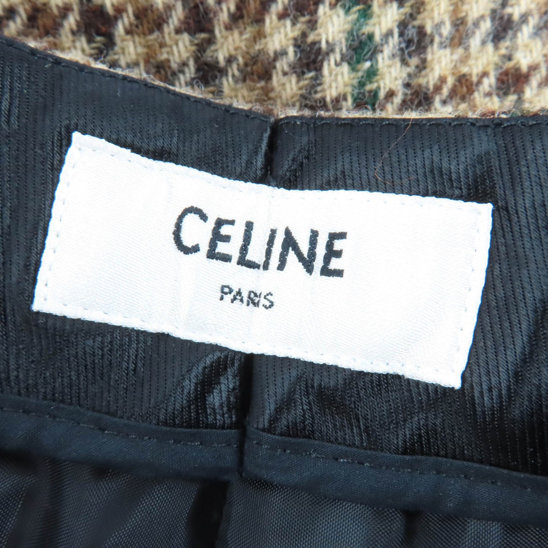Excellent CELINE Pants Houndstooth center press Brown wool Women 38 2P240223F
