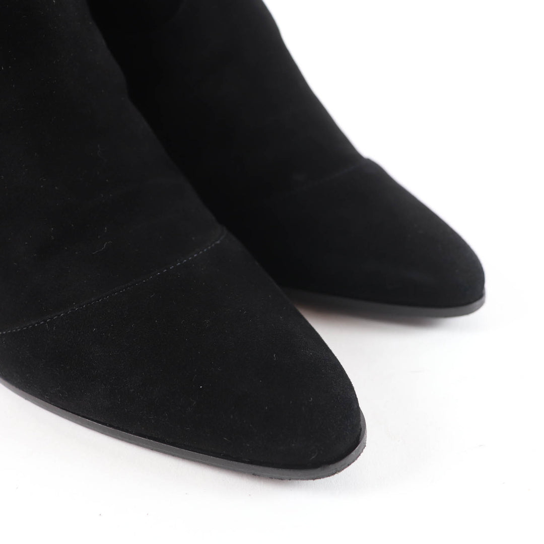 Great HERMES Knee-high boots BOHEME Suede leather with silk ribbon black 37.5