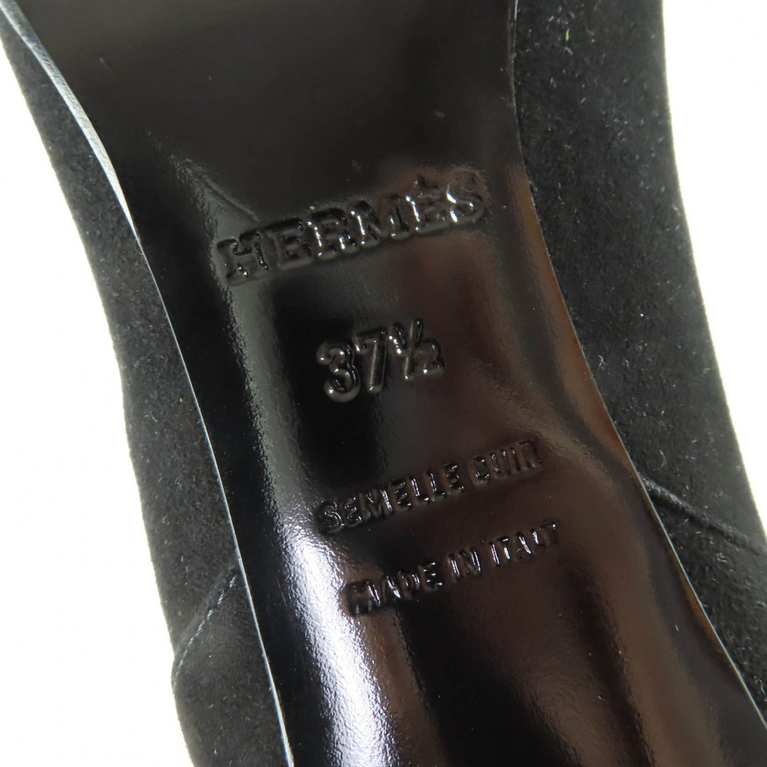 Great HERMES Knee-high boots BOHEME Suede leather with silk ribbon black 37.5