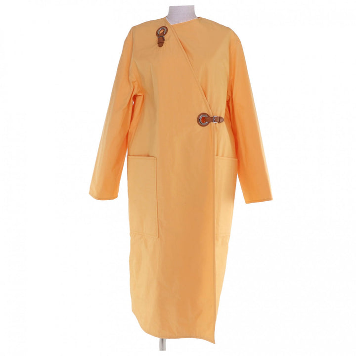 Pristine HERMES coat Leather collarless wrap Orange cotton Women 36 2E0106DJ