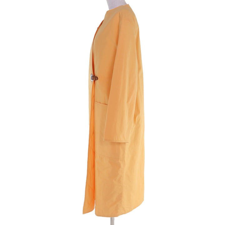 Pristine HERMES coat Leather collarless wrap Orange cotton Women 36 2E0106DJ