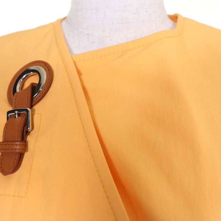 Pristine HERMES coat Leather collarless wrap Orange cotton Women 36 2E0106DJ