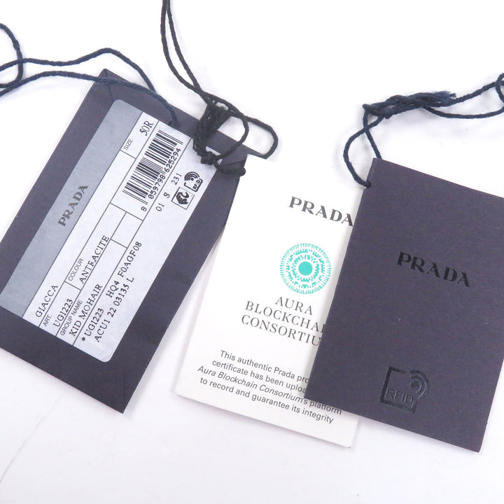 Excellent PRADA tailored jacket Triangle logo Charcoal gray mohair
