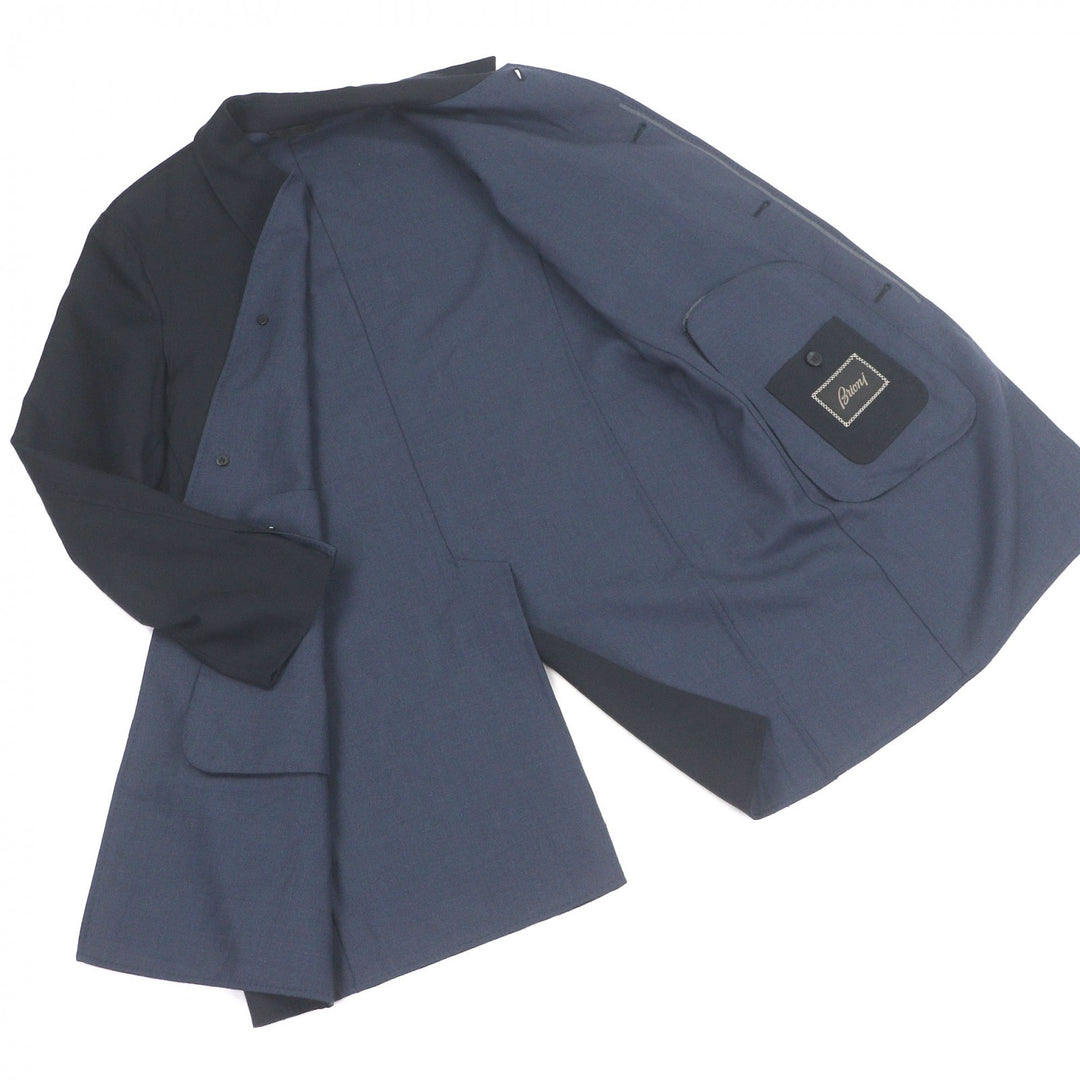 Great Brioni coat Logo button fly front Navy wool mens M