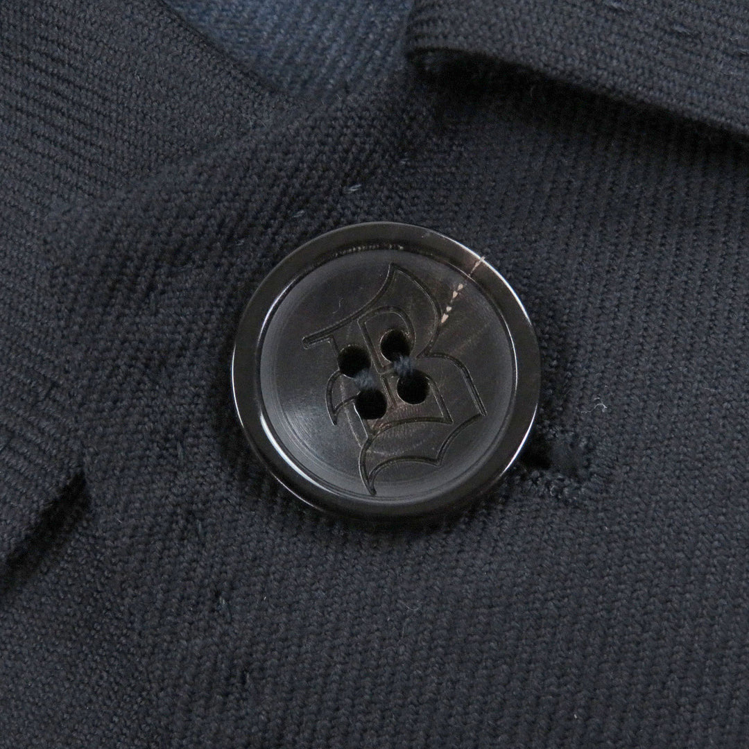 Great Brioni coat Logo button fly front Navy wool mens M