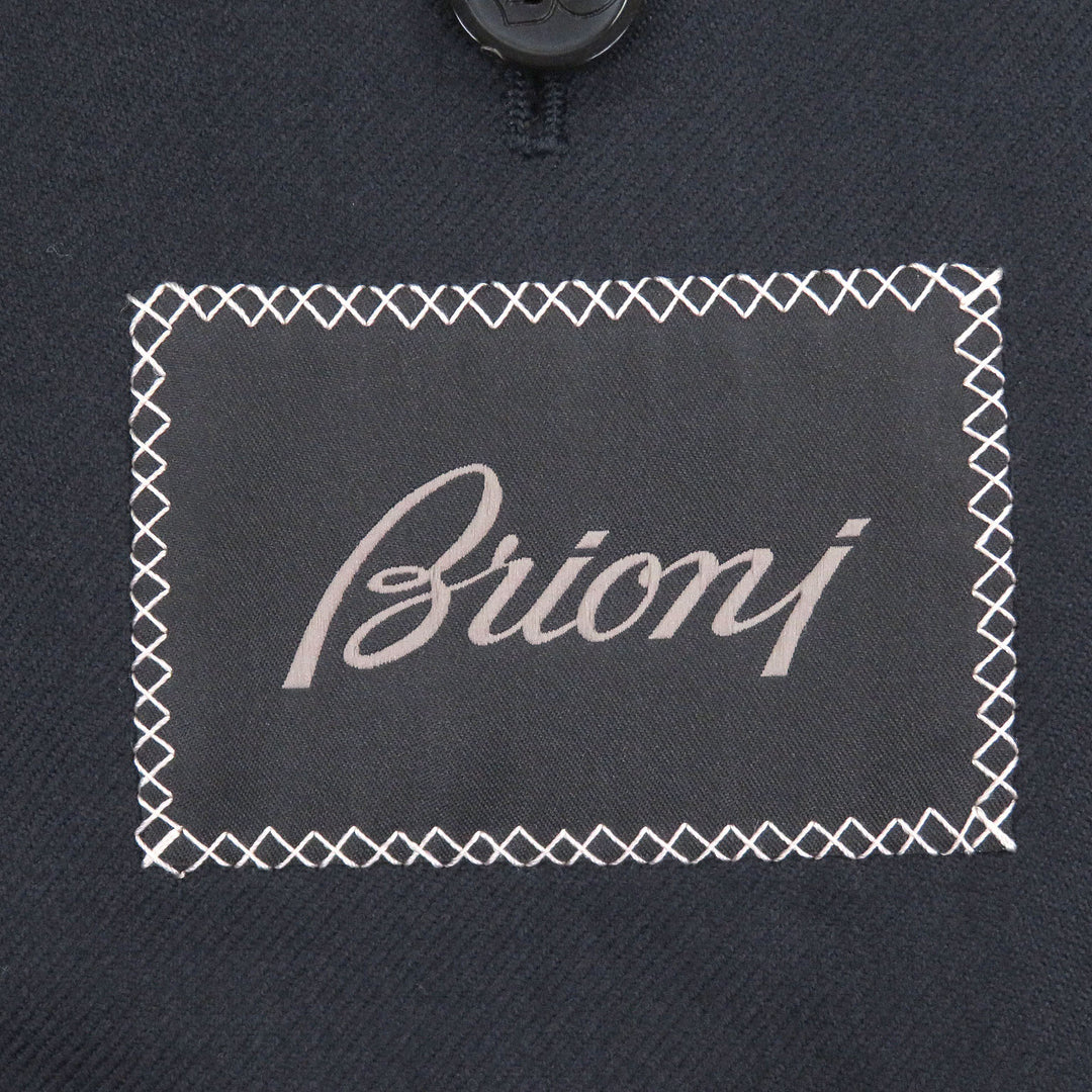 Great Brioni coat Logo button fly front Navy wool mens M