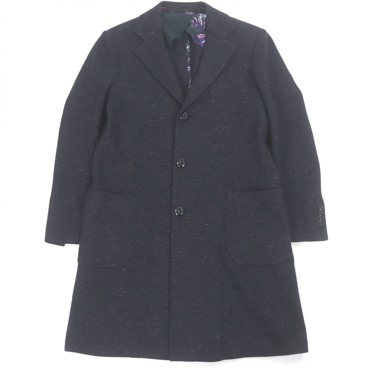 Excellent ETRO Chester coat Mixed wool single long coat Navy wool mens 52