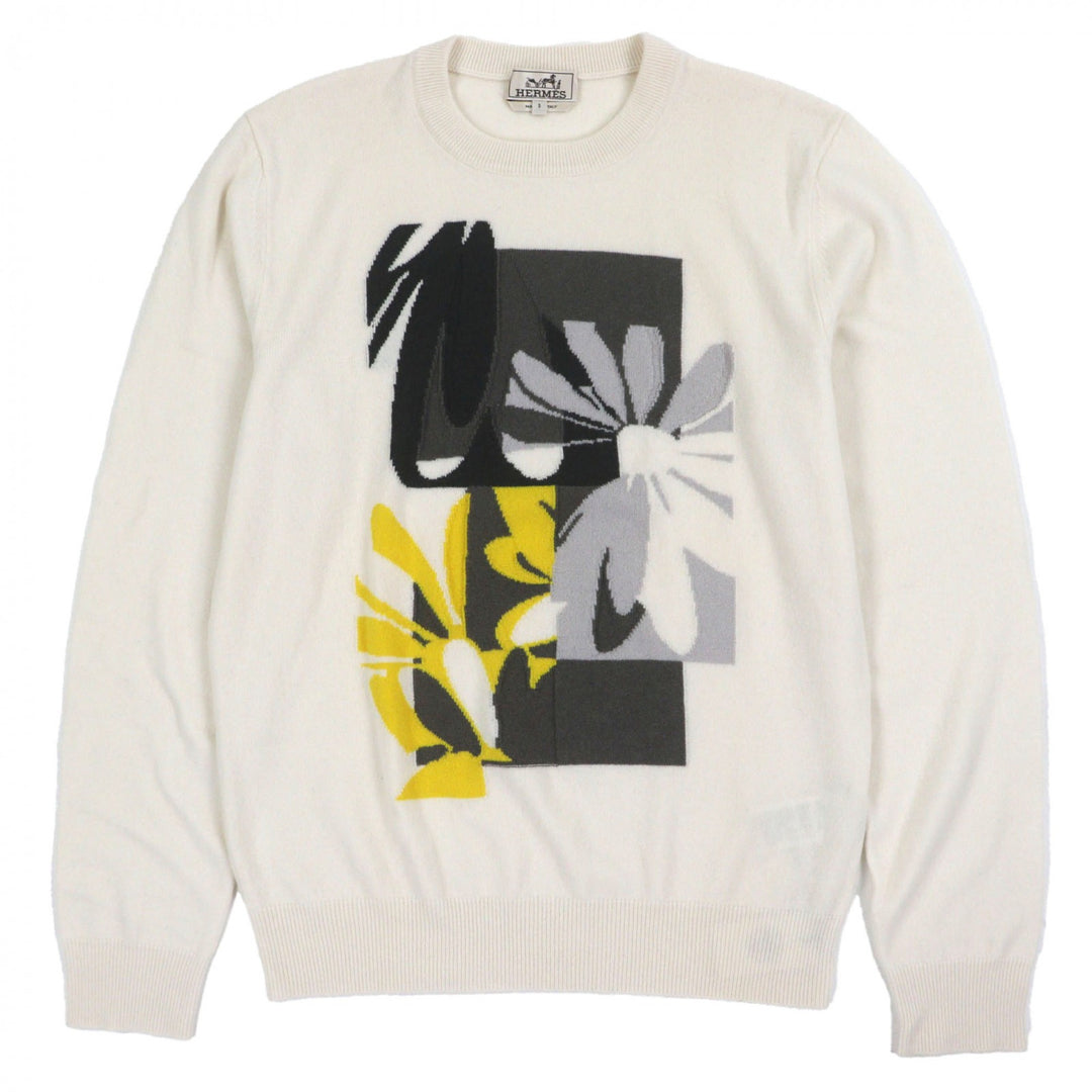 Pristine HERMES sweater Crew neck knit Ivory cashmere mens S