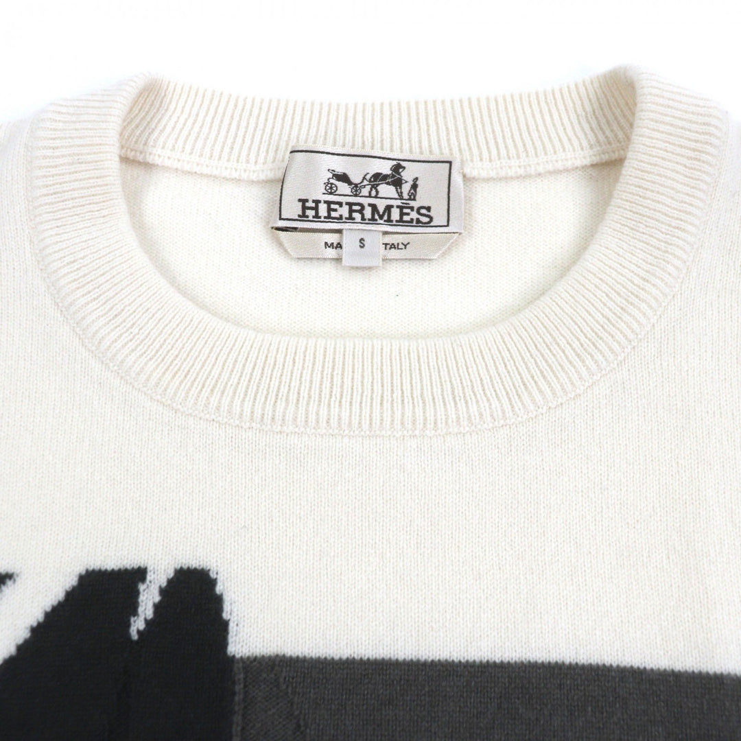 Pristine HERMES sweater Crew neck knit Ivory cashmere mens S